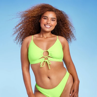 Women's Lace-Up Longline Bikini Top - Wild Fable™ Neon Green - Image 7