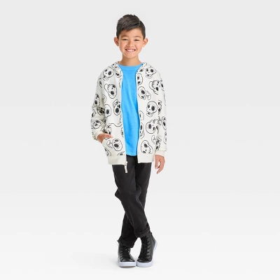 Boys' Skull Printed Halloween Zip-Up Sweatshirt - Cat & Jack™ Cream - Image 2
