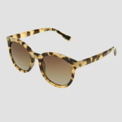 Women's Round Tortoise Shell Print Sunglasses With Polarized Lenses - All In Motion™ Brown