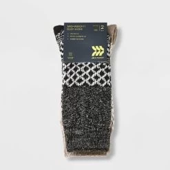 Men's Cable Knit Boot Socks - All In Motion™ Black/Oatmeal 6-12