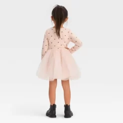 Toddler Girls' Bow-Tie Long Sleeve Knit Tulle Dress - Cat & Jack™ Pink
