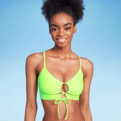 Women's Lace-Up Longline Bikini Top - Wild Fable™ Neon Green - Image 2