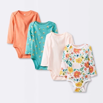 Baby Girls' 4pk Long Sleeve Bodysuit - Cloud Island™ Floral - Image 4