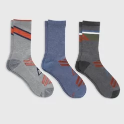 Hanes Premium Men's Diagonal Rugby Striped City Streets Explorer Crew Socks 3pk - Gray/Blue 6-12
