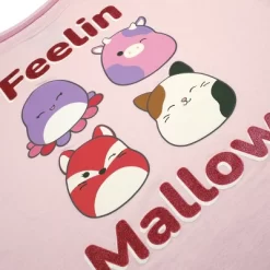 Squishmallows Feelin Mallow Glitter Text Crew Neck Short Sleeve Pink Youth Girl Tee