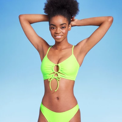 Women's Lace-Up Longline Bikini Top - Wild Fable™ Neon Green - Image 3