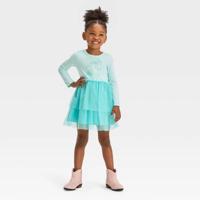 Toddler Girls' Unicorn Long Sleeve Dress - Cat & Jack™ Aqua Blue - Image 3